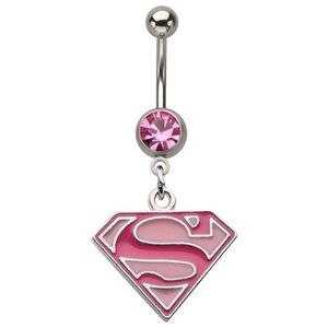Superman Belly Ring 14G 1/2” Bar | Navel Dangle | DC Comics Pink